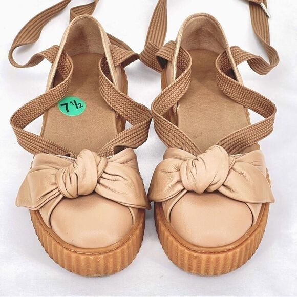 Fenty X Puma Rihanna Bow Creeper Ankle Laced Tan Leather Platform Sandals 7.5 - Picture 3 of 11